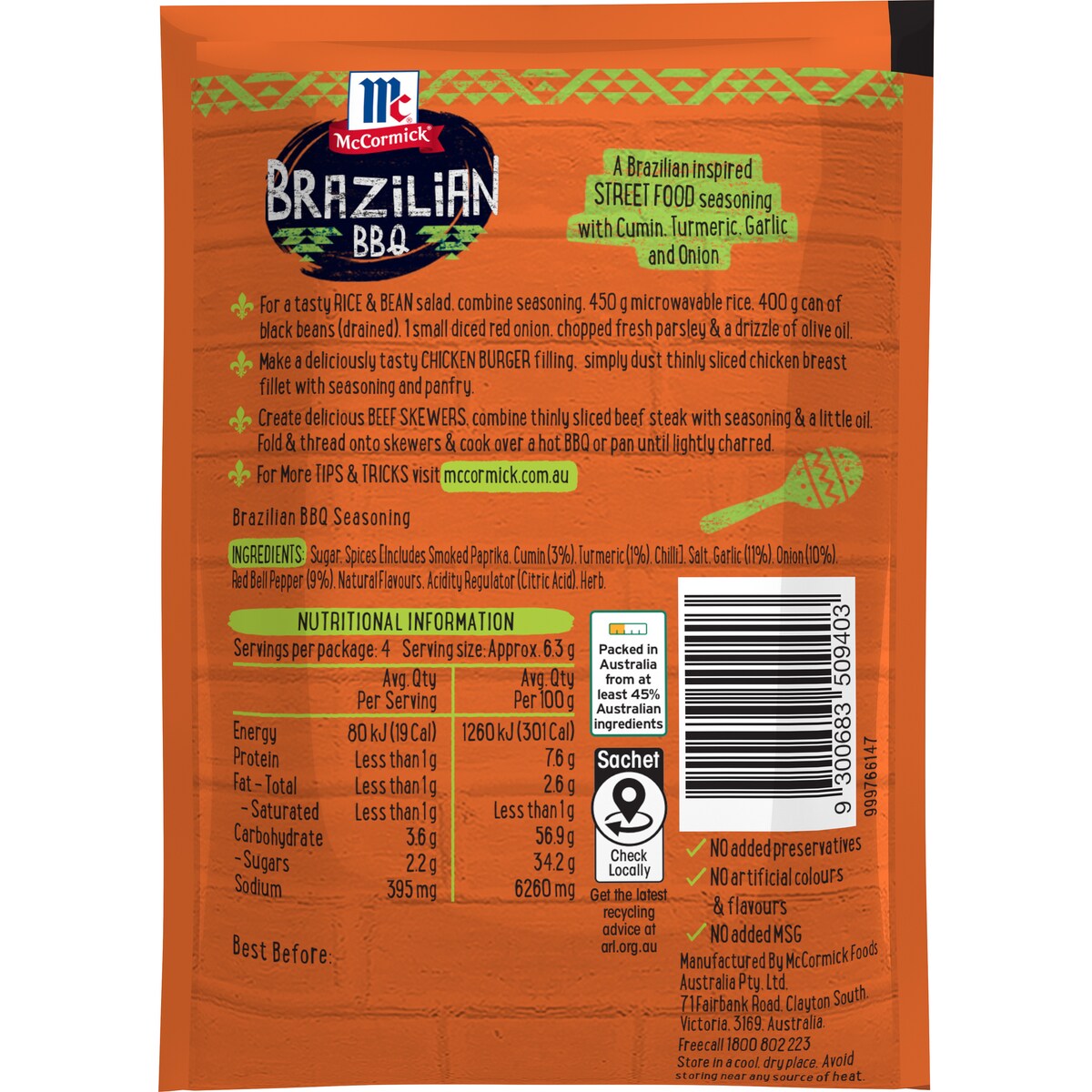McCormick Brazilian BBQ Street Food Seasoning 25g