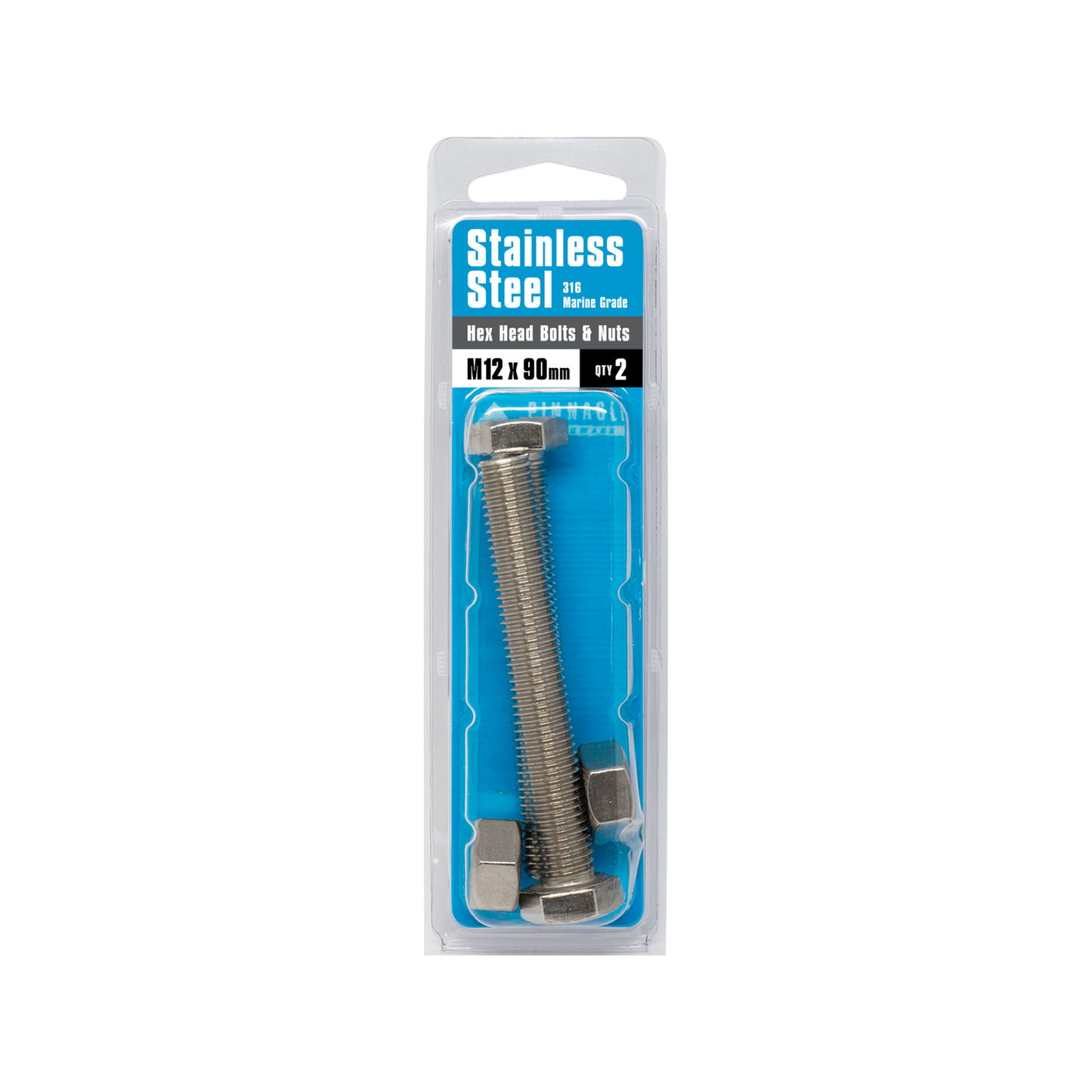 Pinnacle Hex Head Bolts - M12 x 90mm - Stainless Steel - 2 Pack