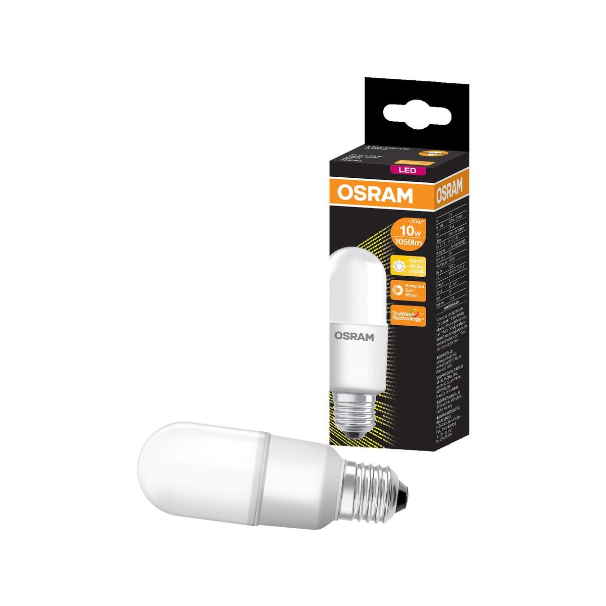 Osram E27 Stick LED 10W 1050lm Warm White Light Globe Plastic Energy Efficient