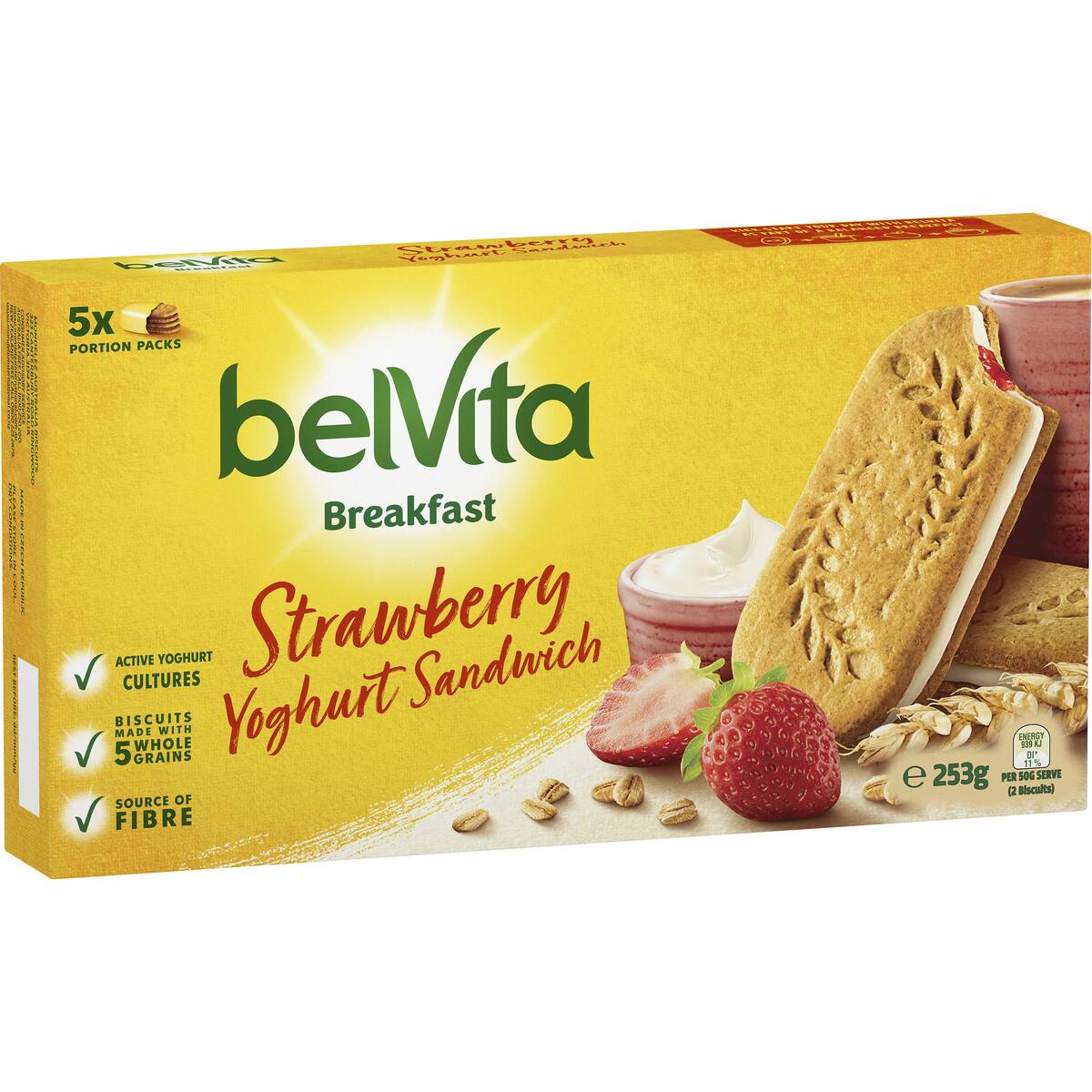 Belvita Strawberry Yoghurt Sandwich Breakfast Biscuits 253g 5 Pack