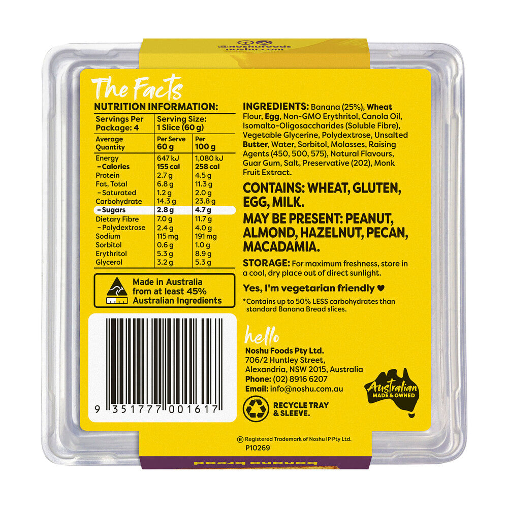 Noshu 95% Sugar Free Banana Bread Slices - 240g