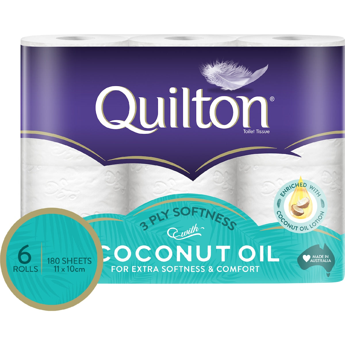 Quilton Coconut Oil 3 Ply Toilet Paper 6 Pack