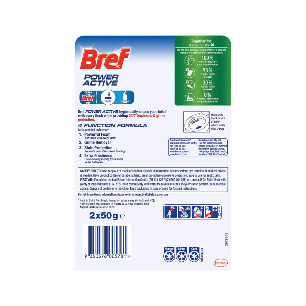 Bref Power Active Toilet Cleaner Rim Block Hawaii 2x50g - 100g