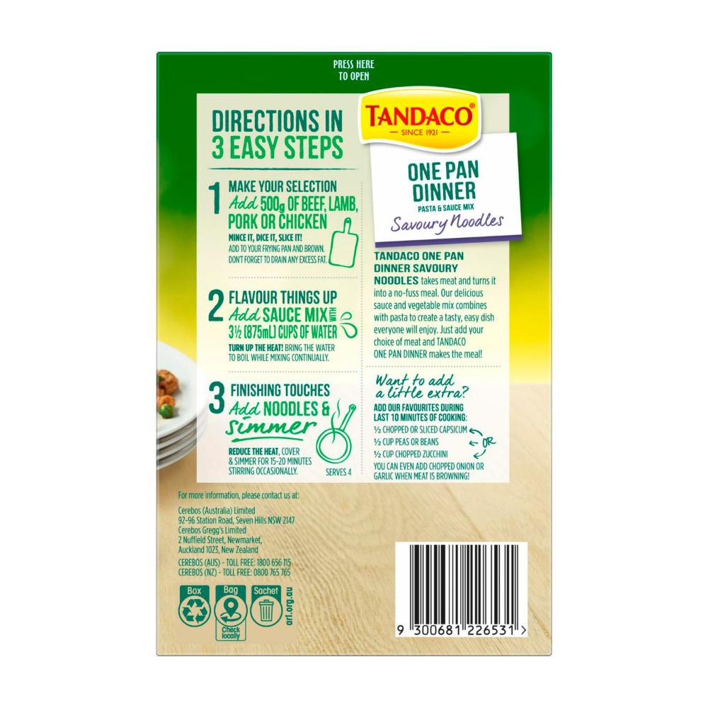 Tandaco Savoury Noodle Pasta & Sauce One Pan Dinner - 200g