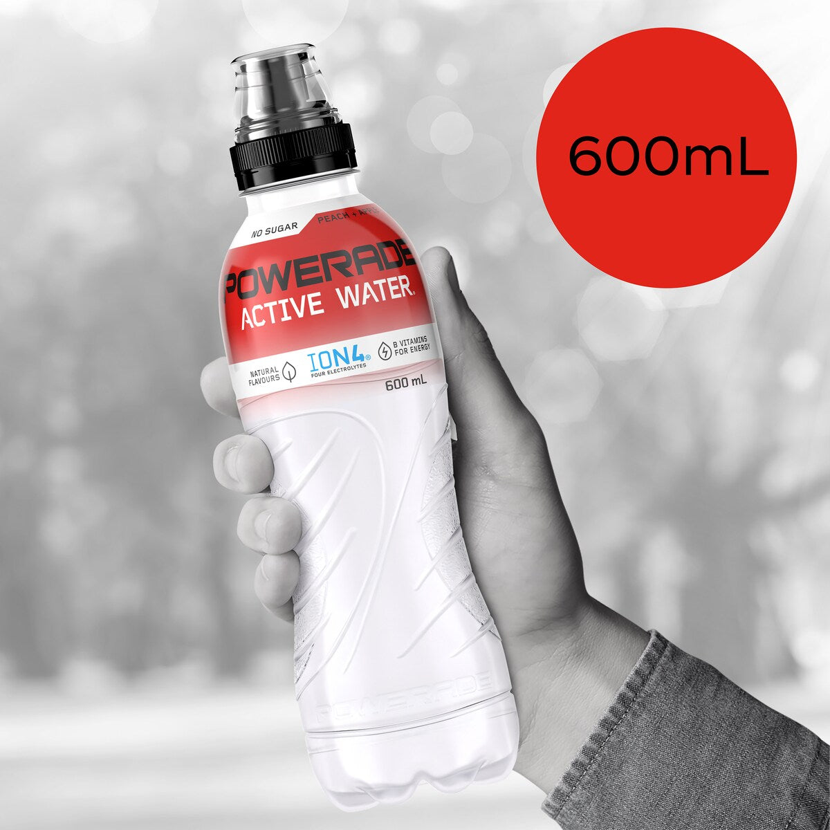 Powerade Active Water Apple & Peach Sports Drink Sipper Cap 600mL