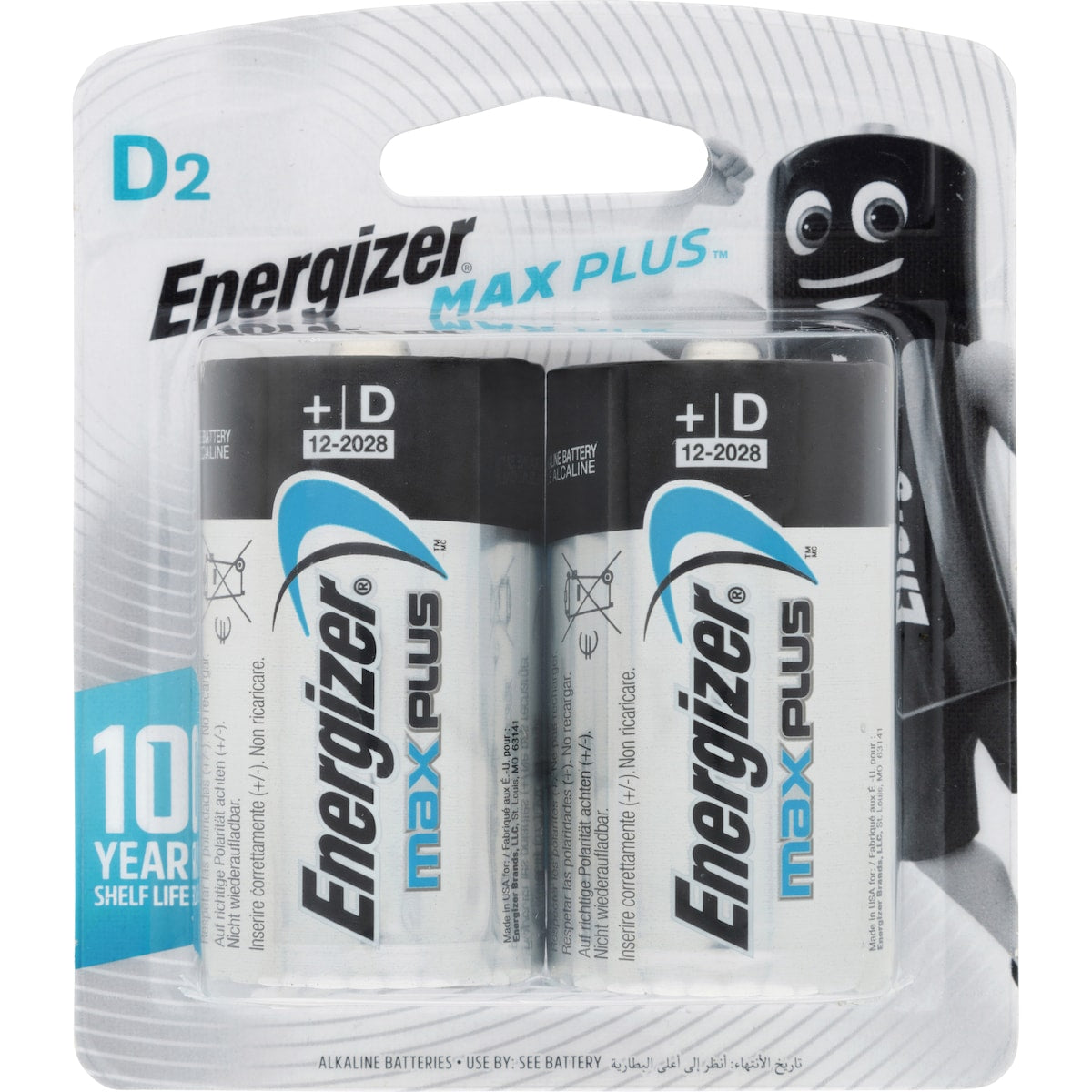 Energizer Max Plus High Performance D Alkaline Batteries 2 Pack