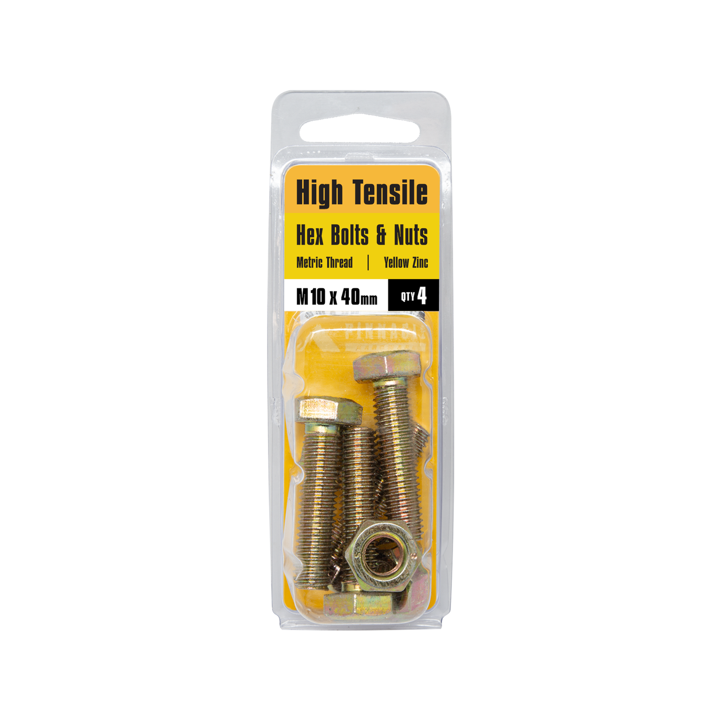 Pinnacle Hex Bolt & Nut - M10 x 40mm - Yellow - 4 Pack