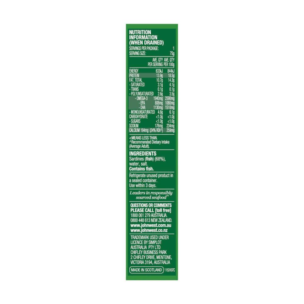 John West Salt Reduced Sardines In Springwater - 110g