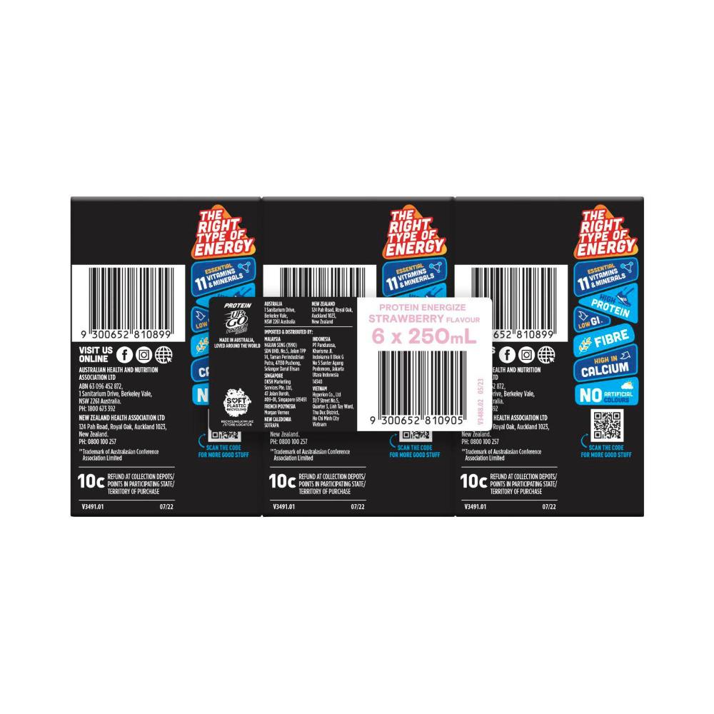 Sanitarium Up&go Protein Energize Liquid Breakfast Strawberry 6x250ml - 1.5L