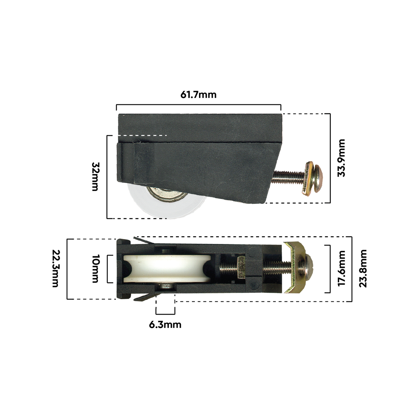 Rolltrak Adjustable Nylon Carriage - 66 x 39mm