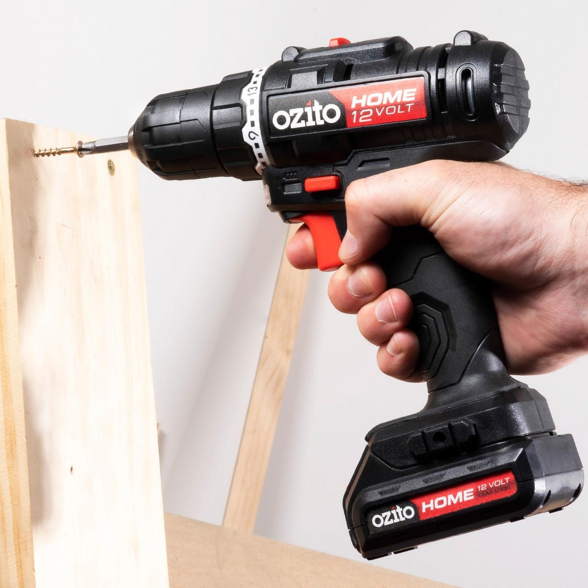 Ozito 12V Cordless Drill Driver Kit - 1.5Ah Battery - Compact - Black & Red