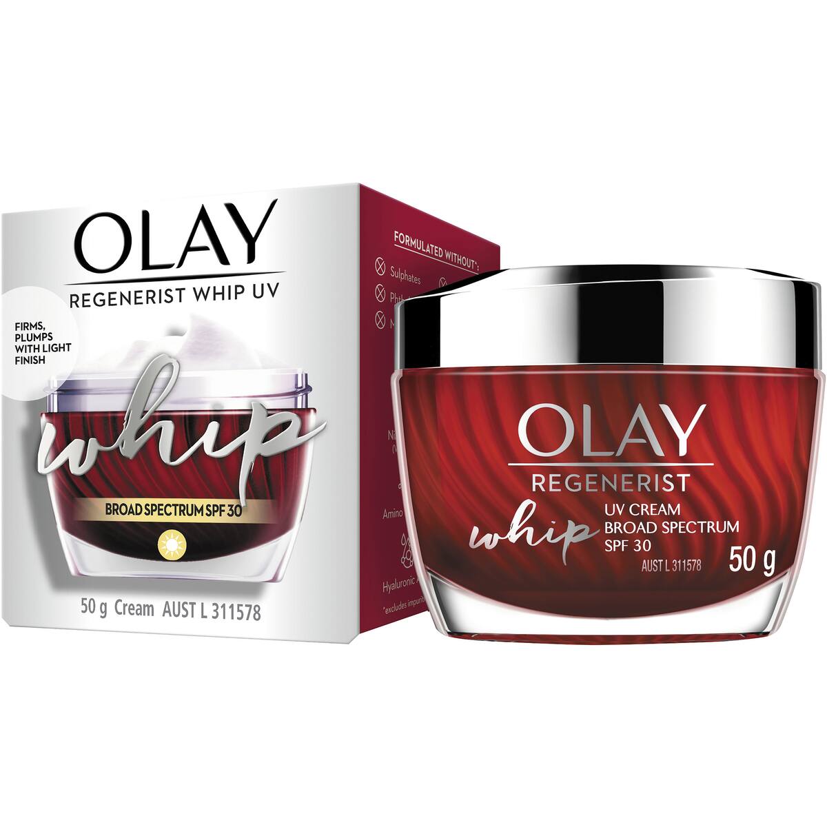Olay Regenerist Whips Face Cream Moisturiser Uv Spf 30 50g