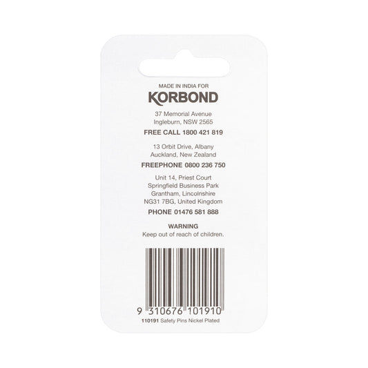 Korbond Silver Safety Pins Assorted Sizes - 1 pack
