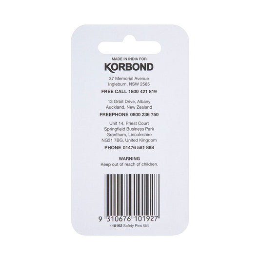 Korbond Gilt Safety Pins Assorted Sizes - 1 pack