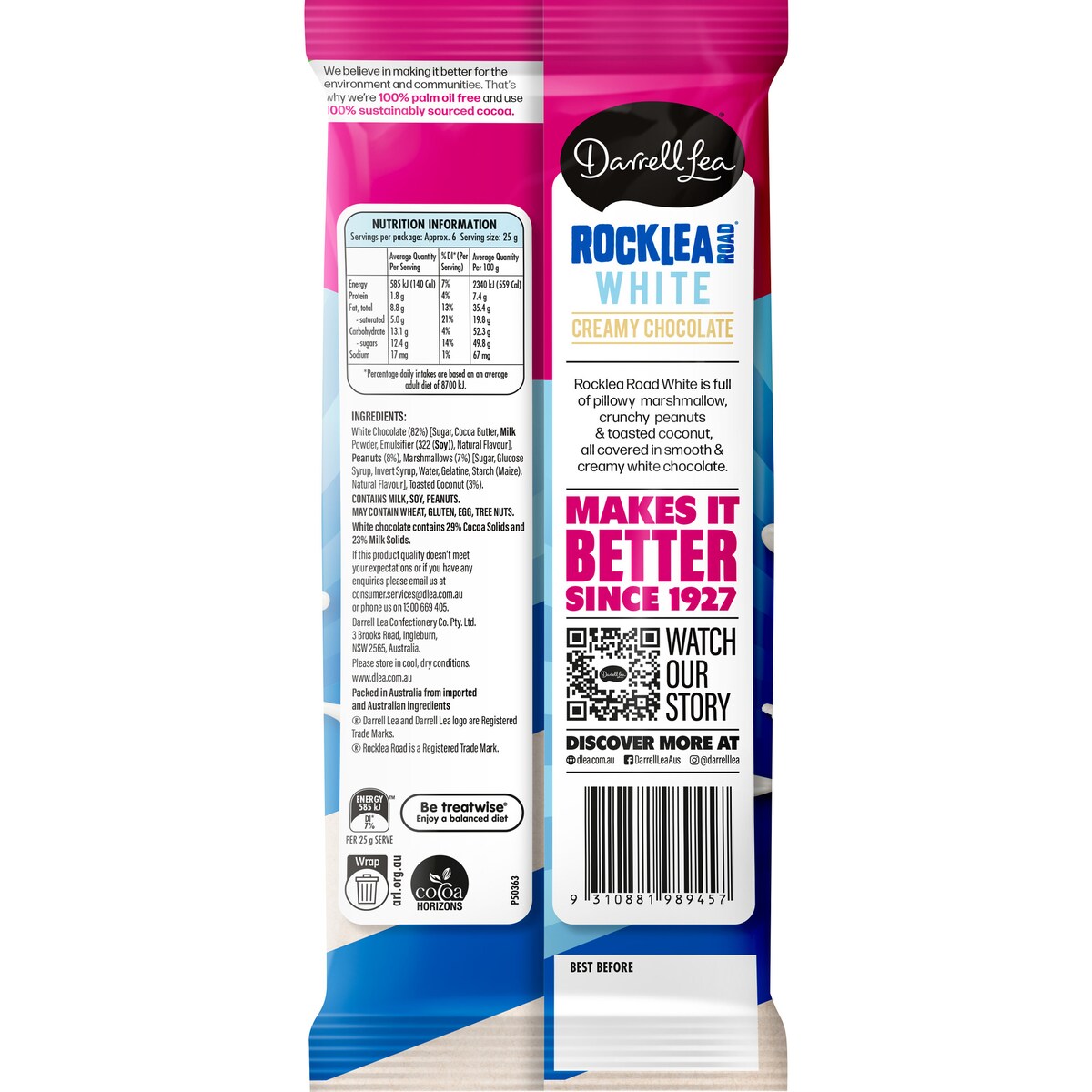 Darrell Lea Rocklea Road White Chocolate Block 160g