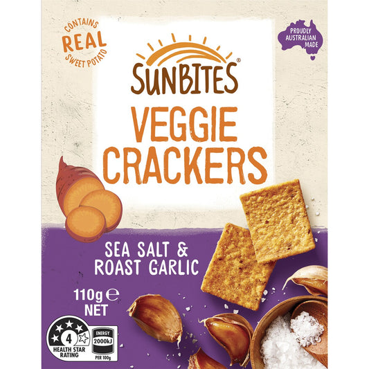 Sunbites Veggie Sweet Potato Crackers Share Pack Sea Salt & Garlic 110g