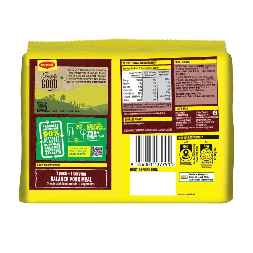 Maggi 2 Minute Instant Noodles Beef Flavour 5 Pack - 370g