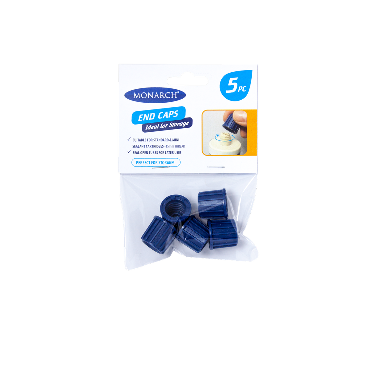 Monarch Cartridge Caps - Sealant Storage - 5 Piece - Plastic - Blue