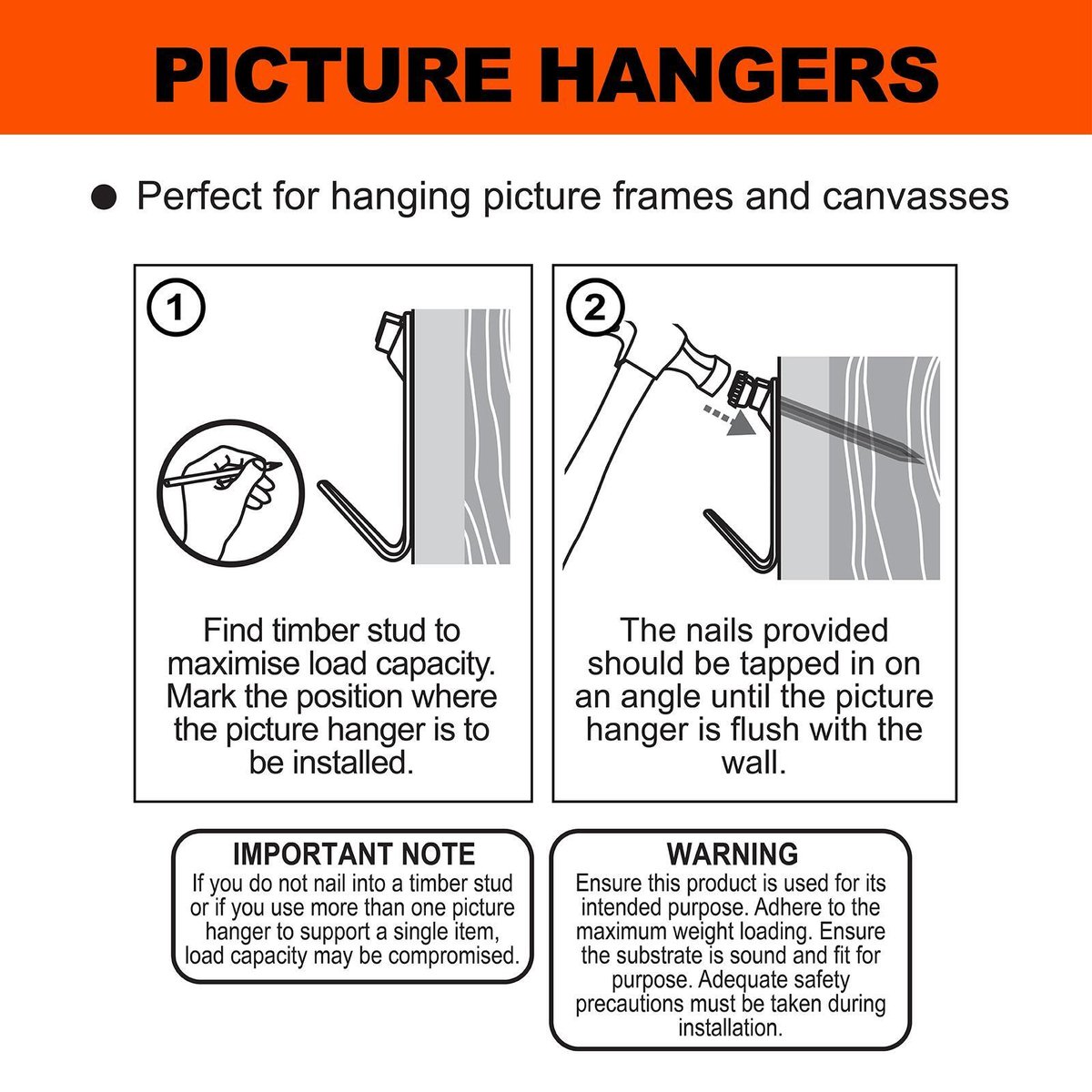 Everhang Picture Hanger - 25kg - Brass Plated - Heavy Duty - 4 Pack