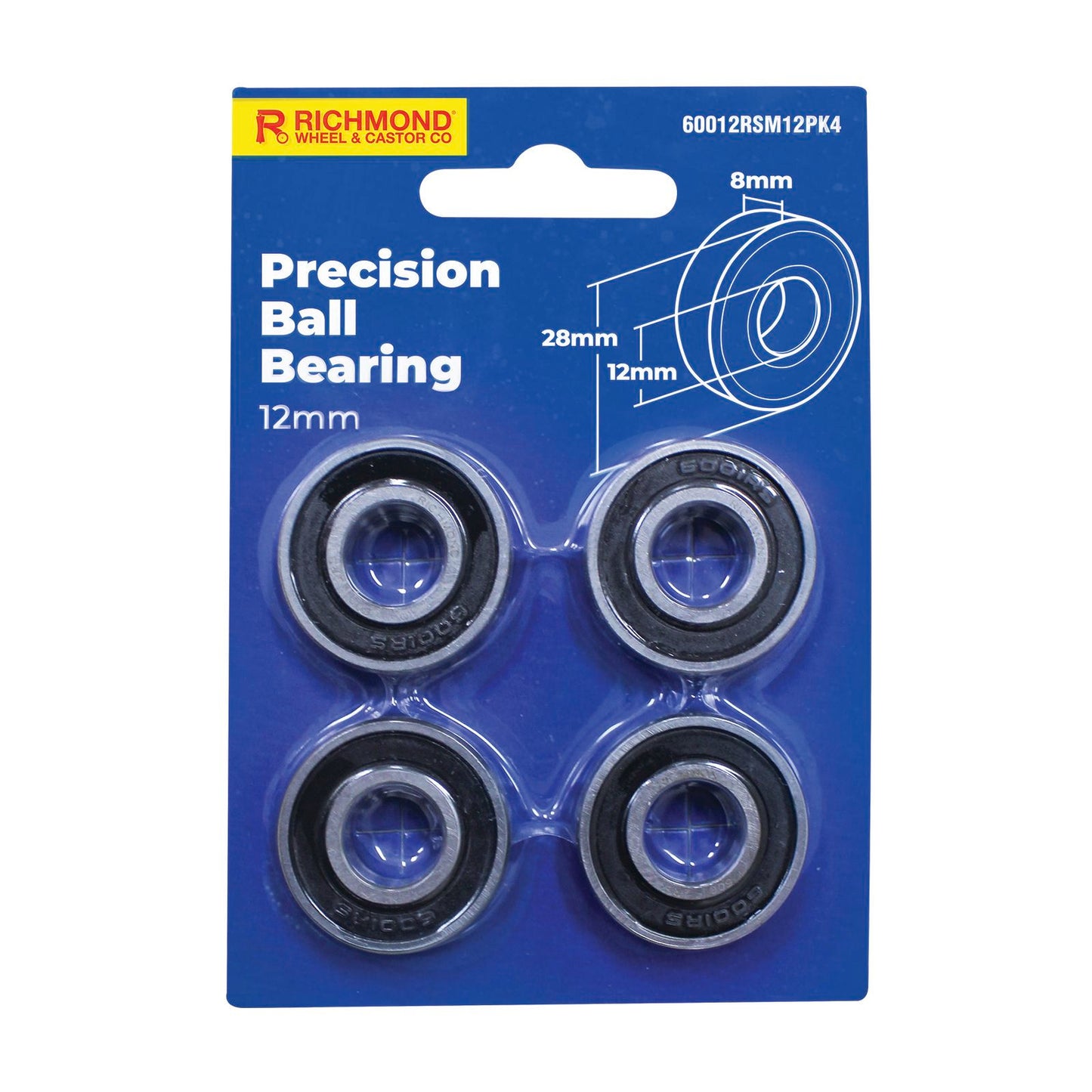 Richmond Rubber Sealed Precision Ball Bearings - 28 x 12 x 8mm - 4 Pack