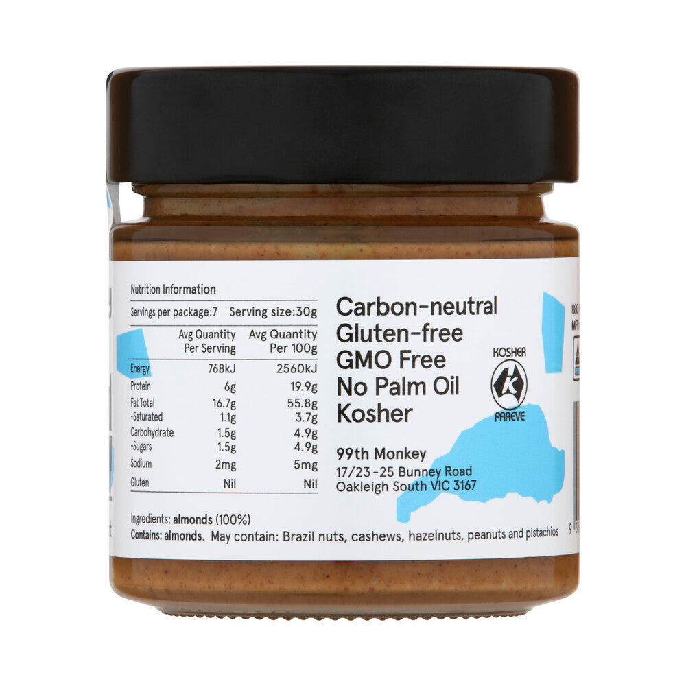 99th Monkey Crunchy Natural Almond Butter - 200g