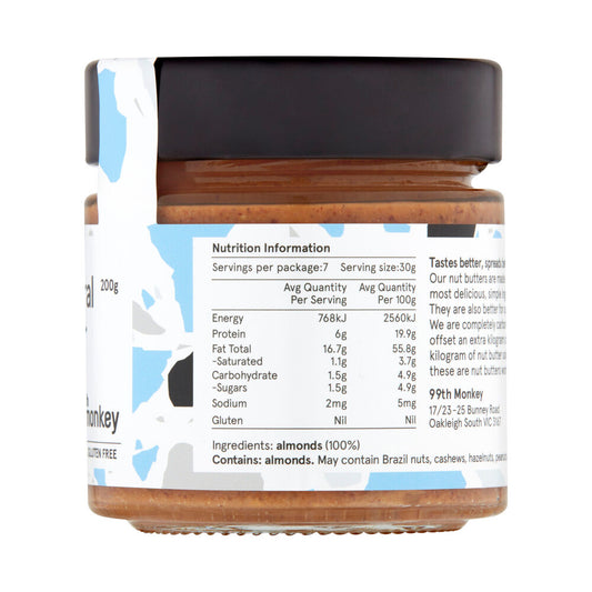 99th Monkey Crunchy Natural Almond Butter - 200g