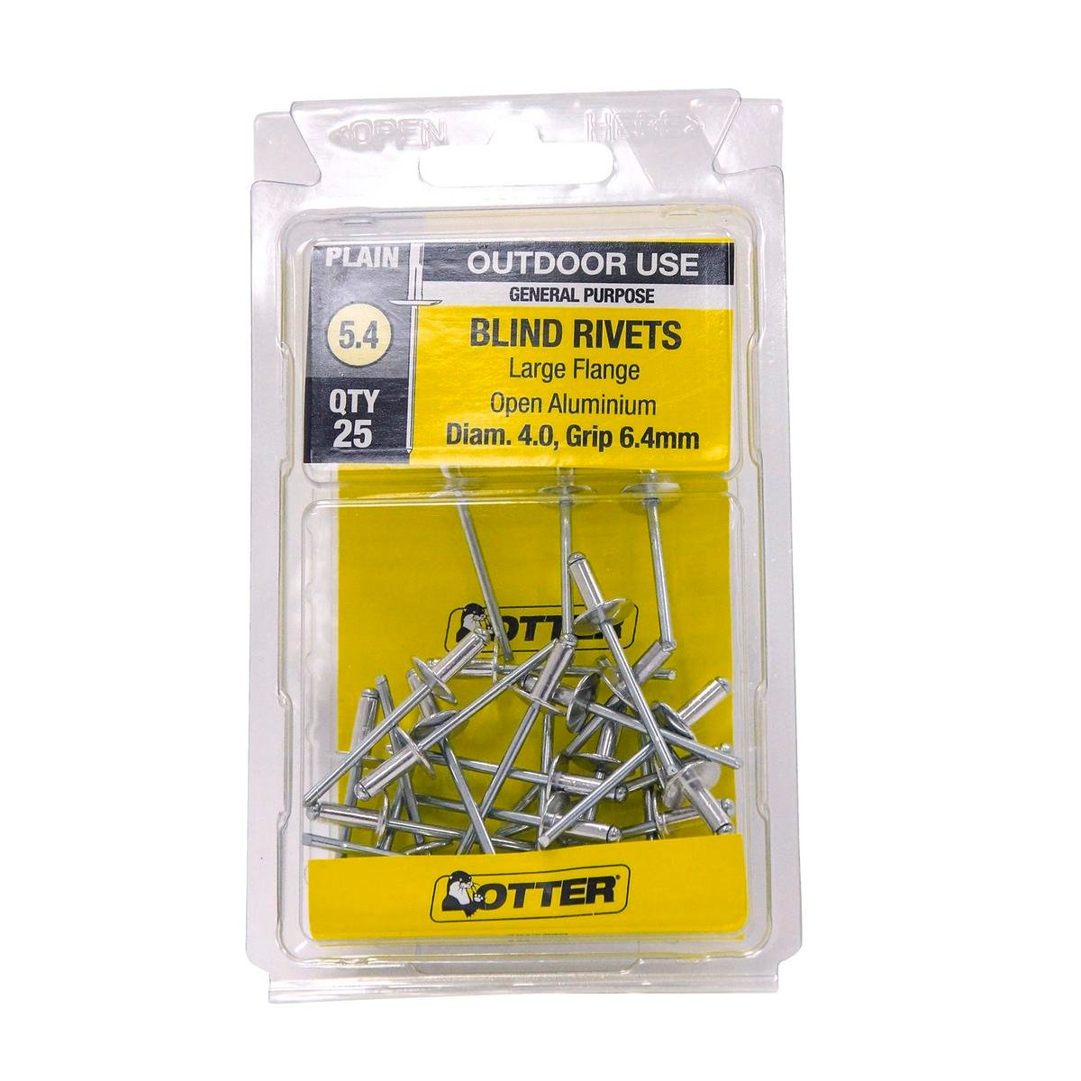 Otter Large Flange Rivets - 4 x 6mm - Aluminium - High Holding Power - 25 Pack