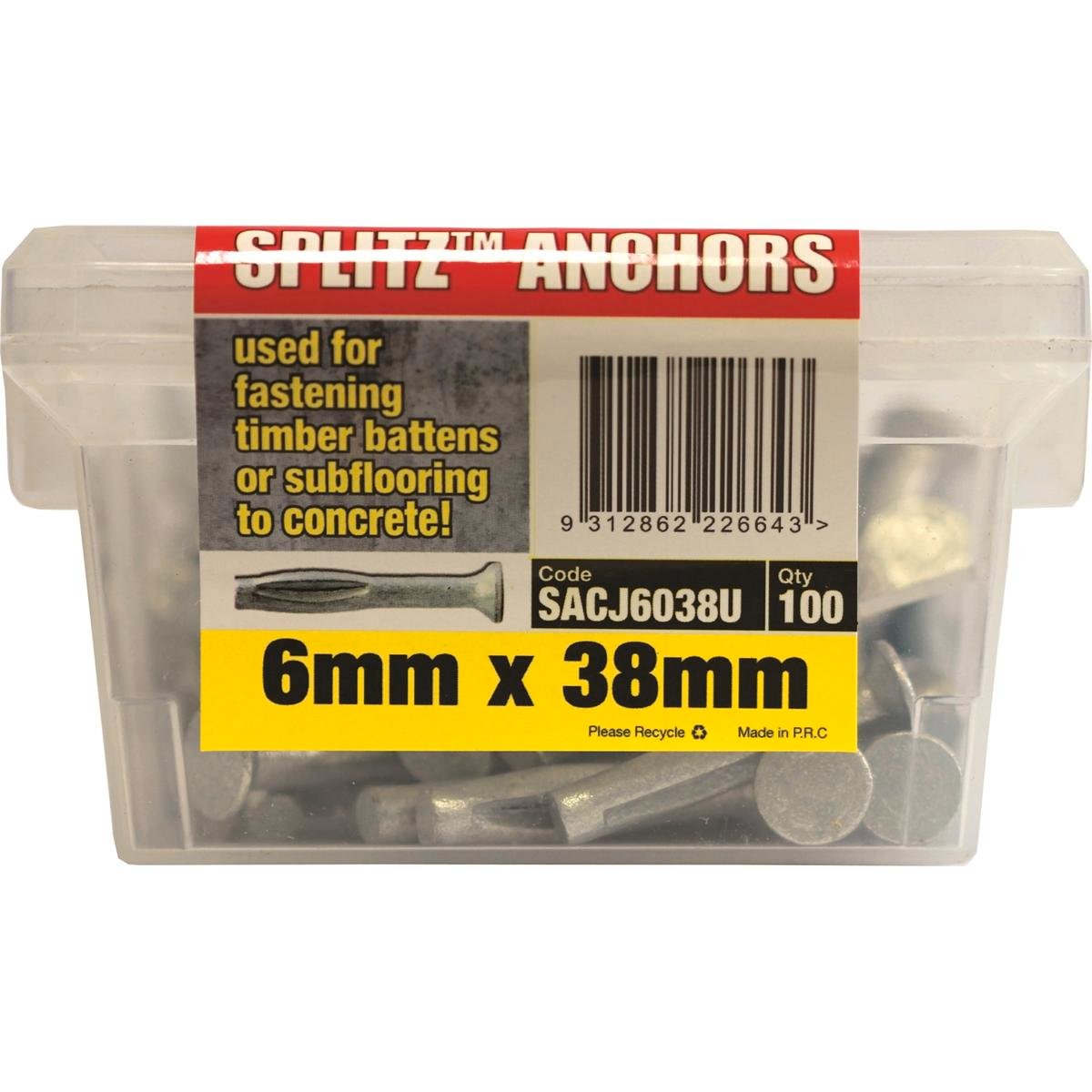 Macsim Splitz Anchor - 38mm - Galvanised Steel - Countersunk Head - 100 Pack