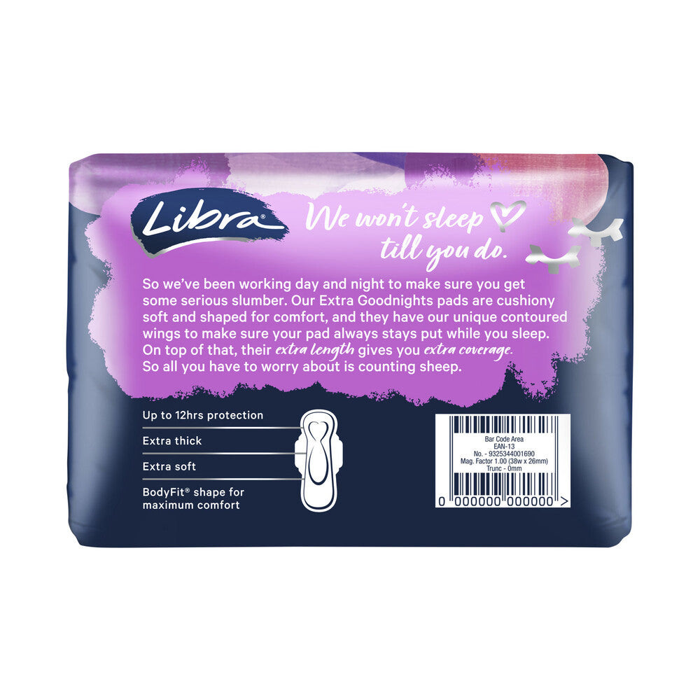 Libra Goodnights Extra Long With Wings Pads - 10 pack