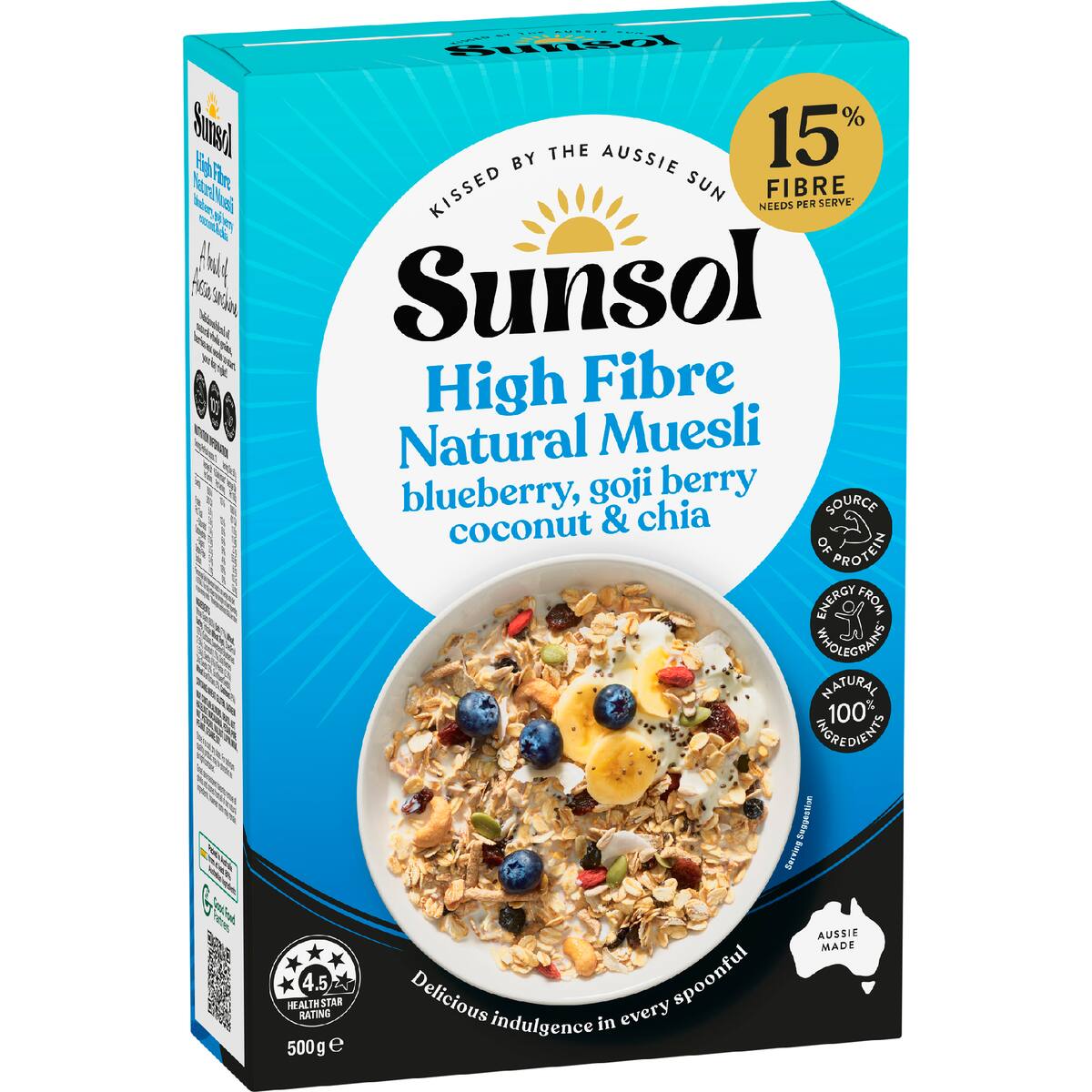 Sunsol Natural Muesli Blueberry Goji Berry Coconut & Chia 500g