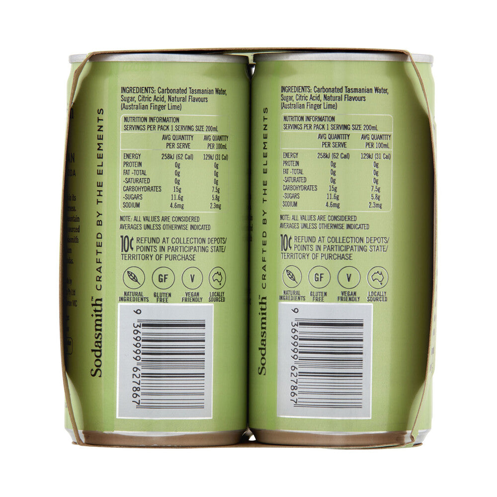 Sodasmith Finger Lime Soda Water Can 4x200ml - 4 pack