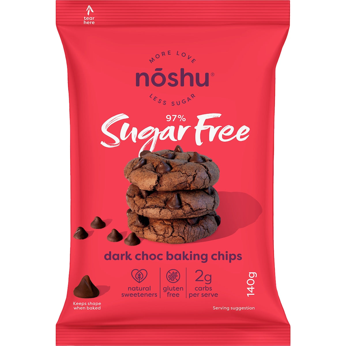 Noshu 97% Sugar Free Dark Choc Baking Chips 140g