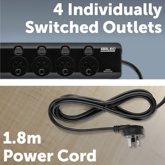 Arlec Surge Powerboard - 4 Outlet - 1.8m