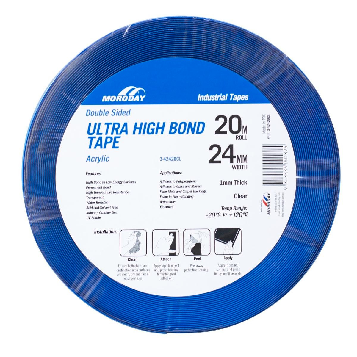 Moroday Double Sided Tape - 24mm x 20m - Acrylic - High Bond