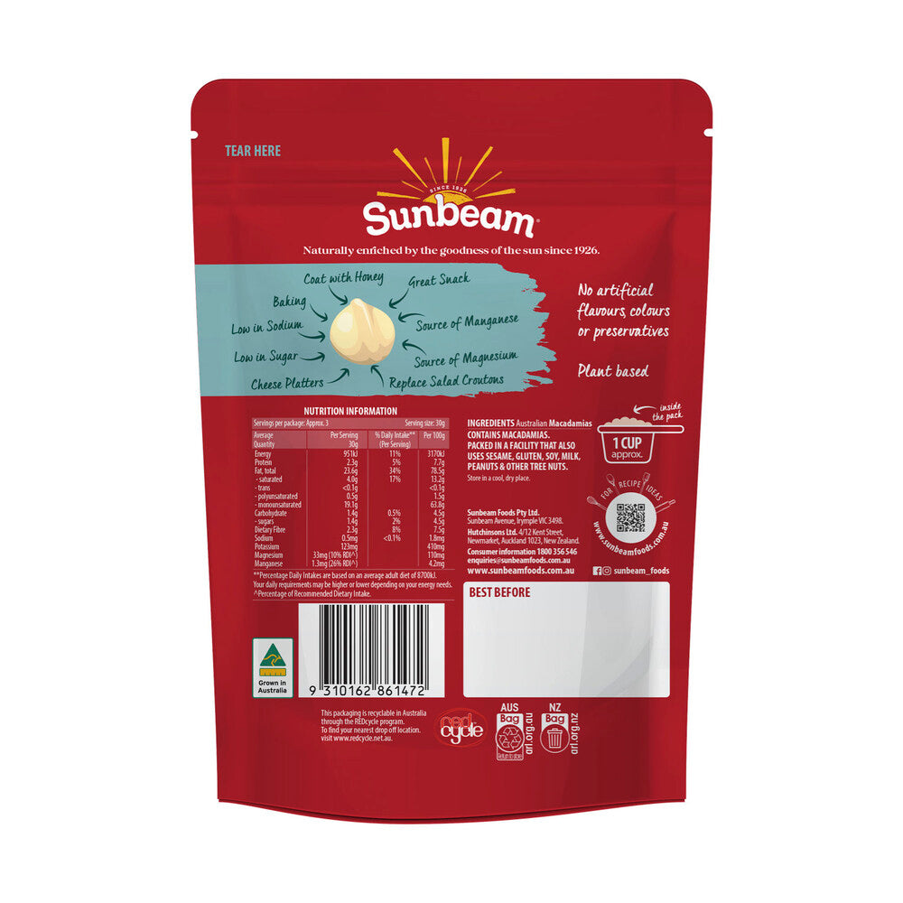 Sunbeam Australian Nuts Macadamia Halves - 110g