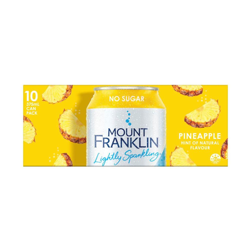 Mount Franklin Lightly Sparkling Water Pineapple Multipack Cans 375ml - 10 Pack