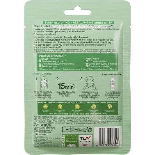 Garnier Skin Active Hydra Bomb Sheet Face Mask Green Tea Each