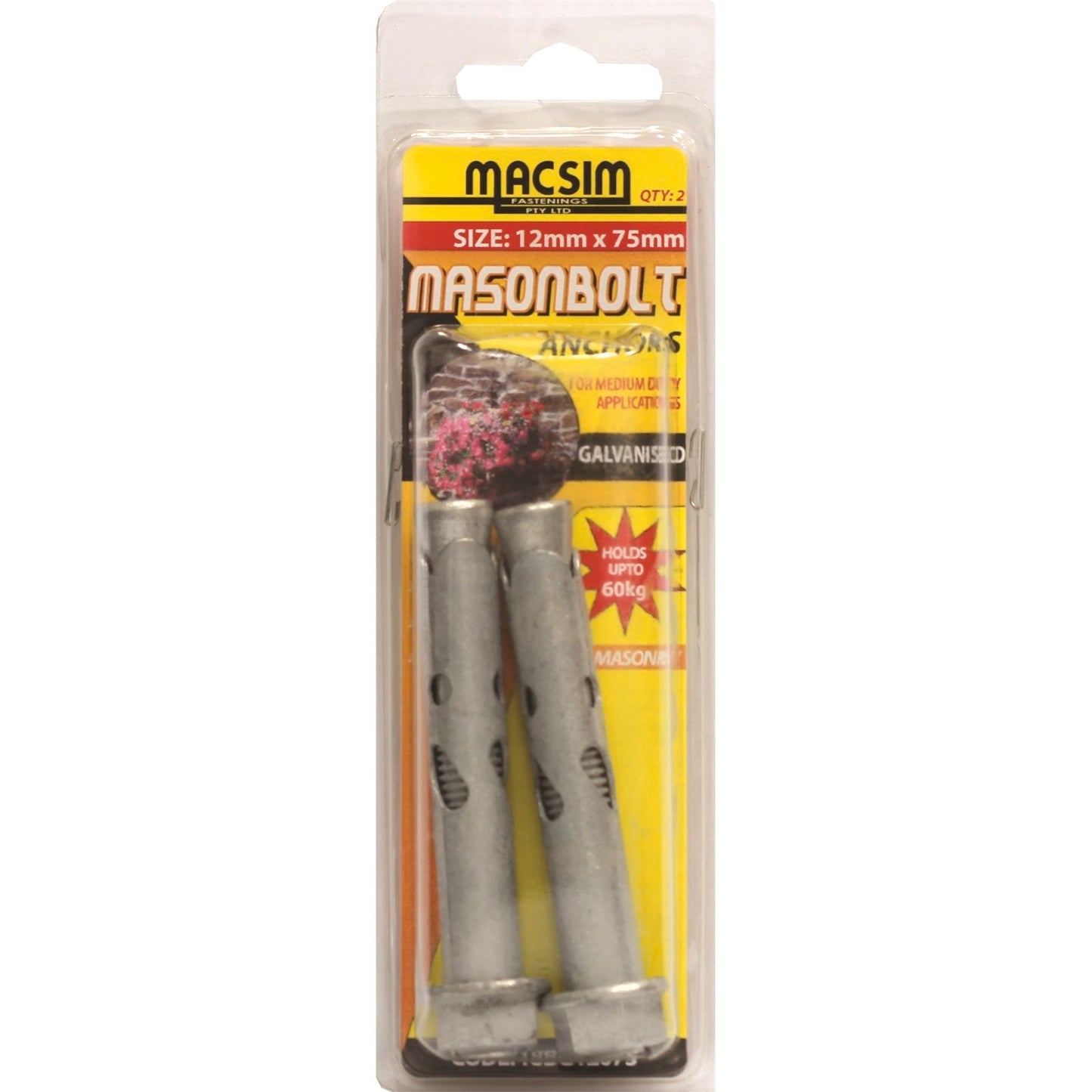 Macsim Fasteners - 12 x 75mm Galvanised Sleeve Anchor - 2 Pack
