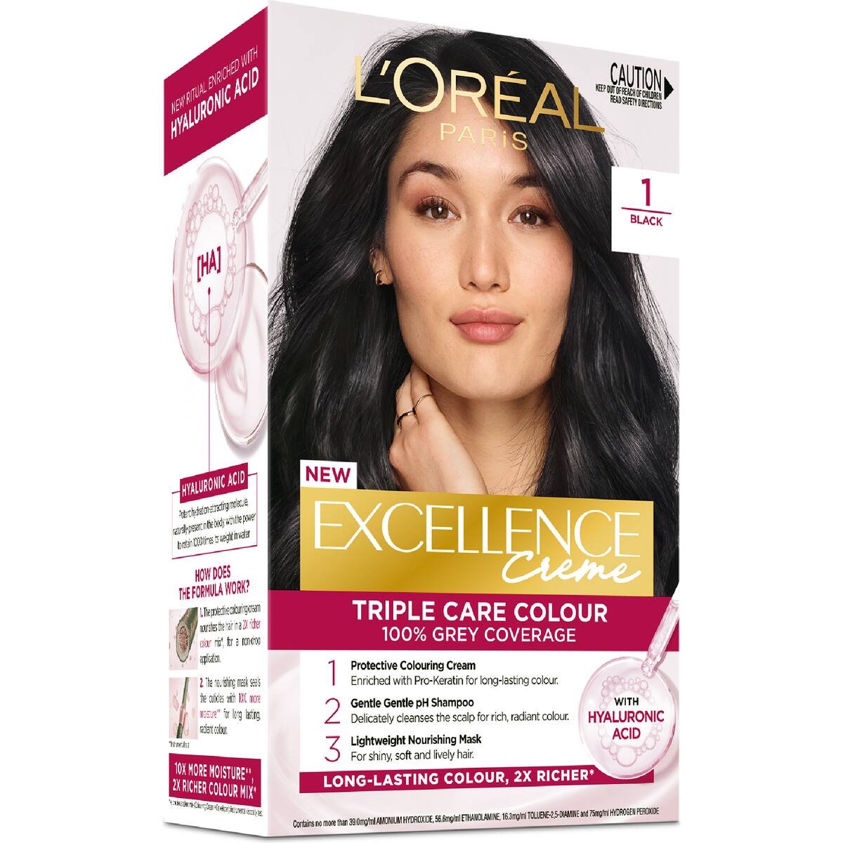 L'oreal Paris Excellence Creme Hair Colour 1 Black Each