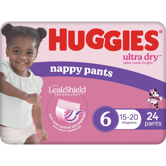 Huggies Ultra Dry Nappy Pants Girls Size 6 (15-20kg) 24 Pack