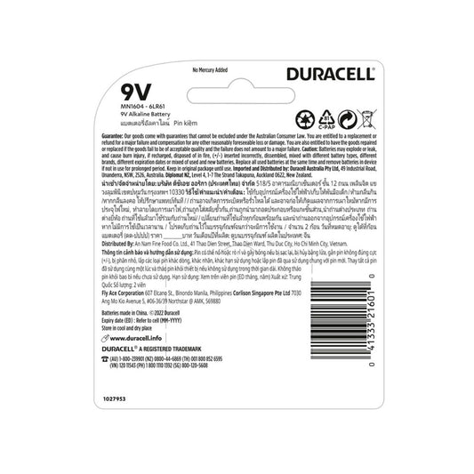 Duracell Coppertop 9v Alkaline Batteries - 2 Pack