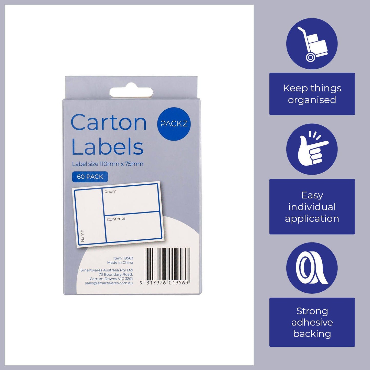 Packz Carton Labels - 110 x 75mm - 60 Pack