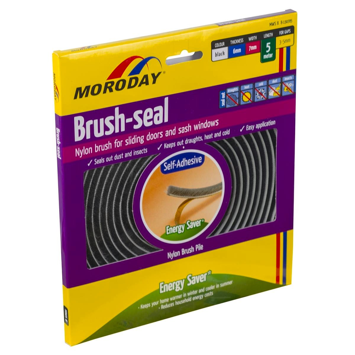 Moroday Self Adhesive Brush Seal 6 x 7mm 5m Black