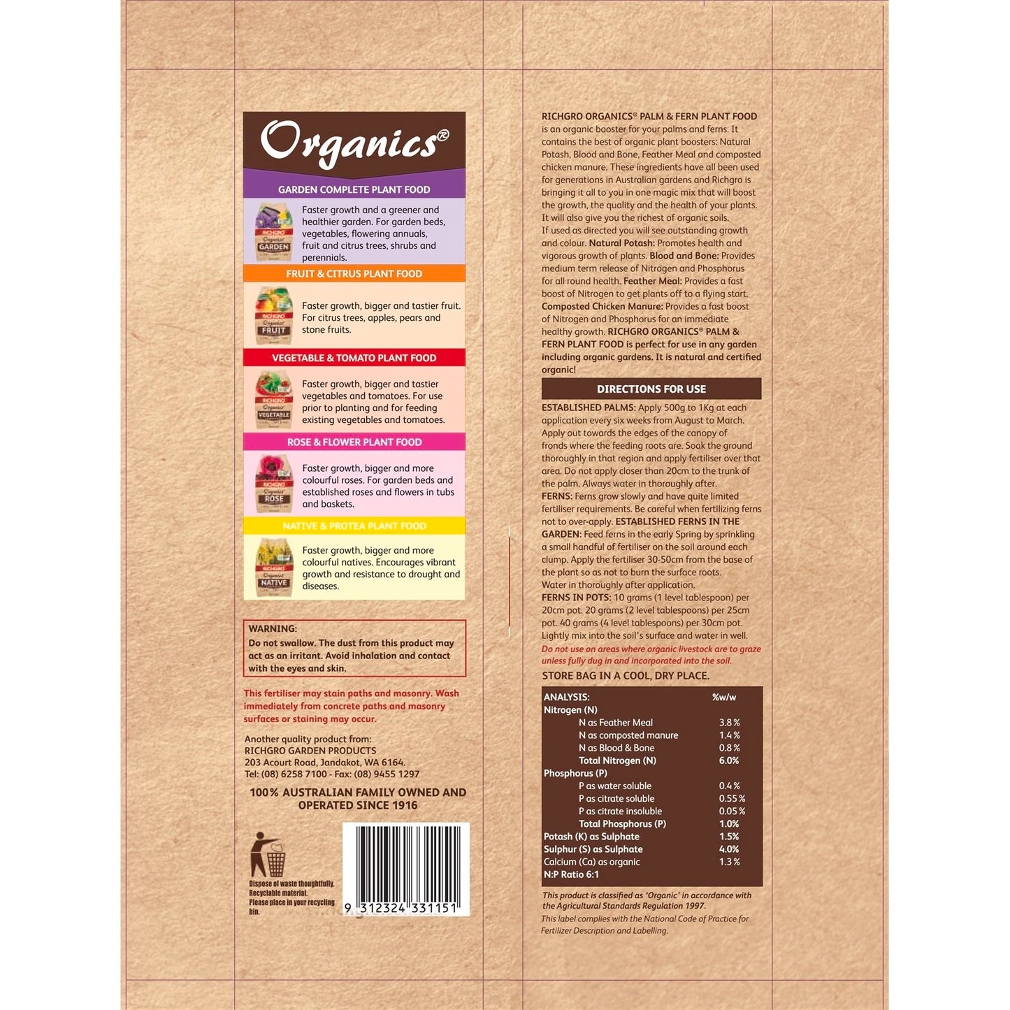 Richgro Organics Palm and Fern Plant Food 5kg