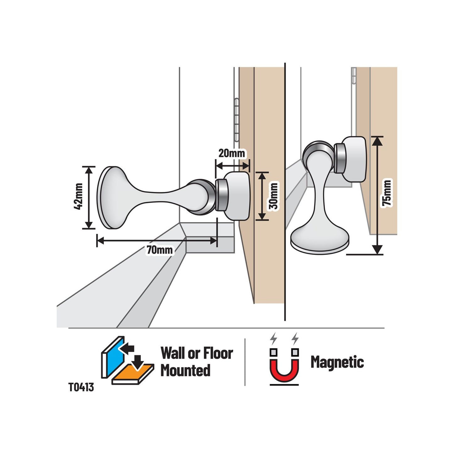 Adoored White Magnetic Door Stop 42mm