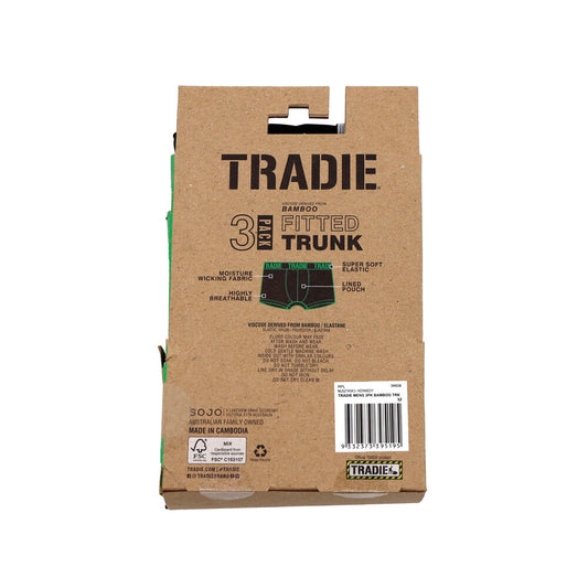 Tradie Mens Bamboo Fitted Trunk Black Medium - 3 PACK