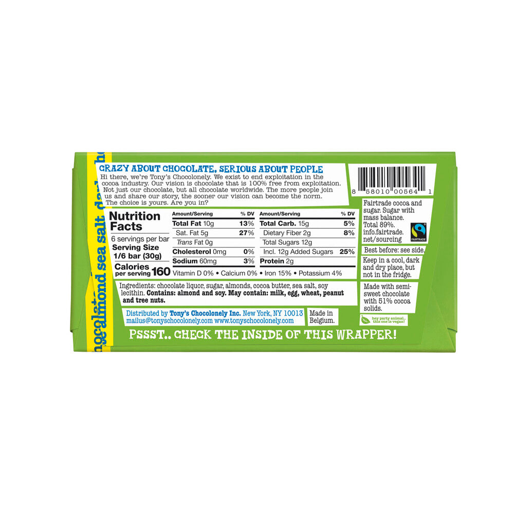 Tony's Chocolonely Dark Chocolate 51% Almond Sea Salt - 180g