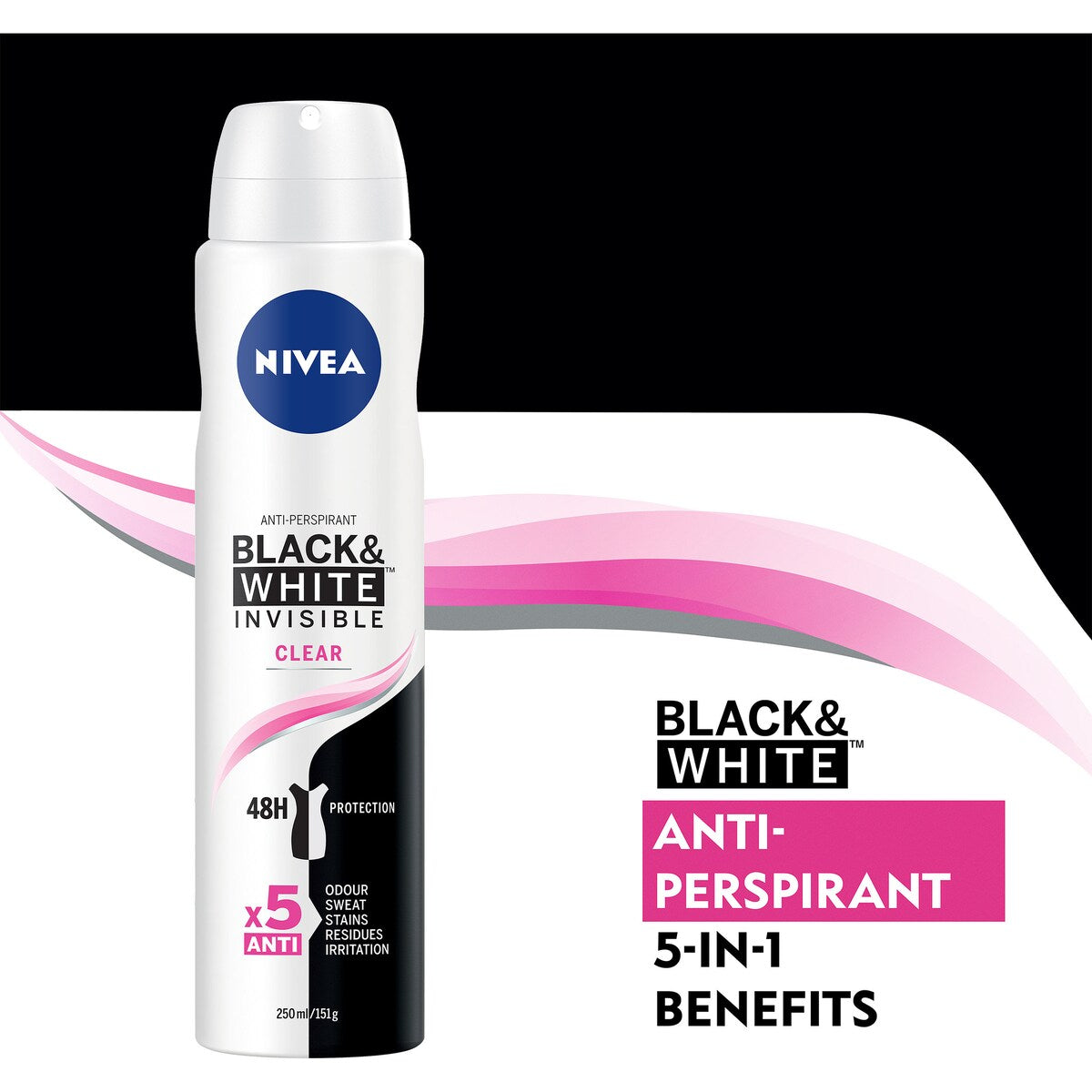 Nivea Black & White Invisible Clear Aerosol Deodorant Twin Pack 250ml X 2 Pack