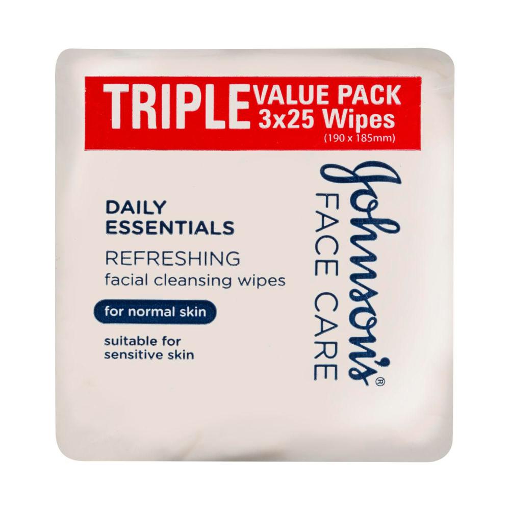 Johnson's 3 In 1 Cleansing Wipes Normal Value - 75 pack