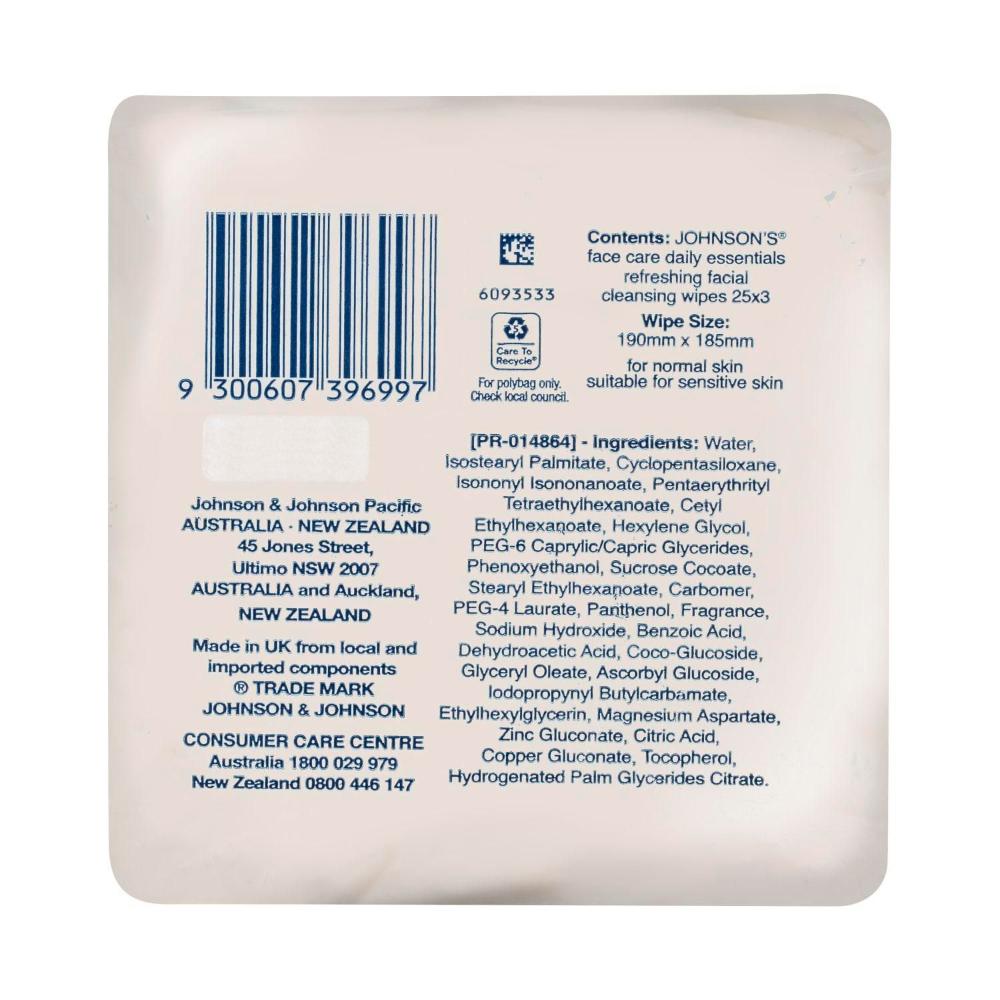 Johnson's 3 In 1 Cleansing Wipes Normal Value - 75 pack